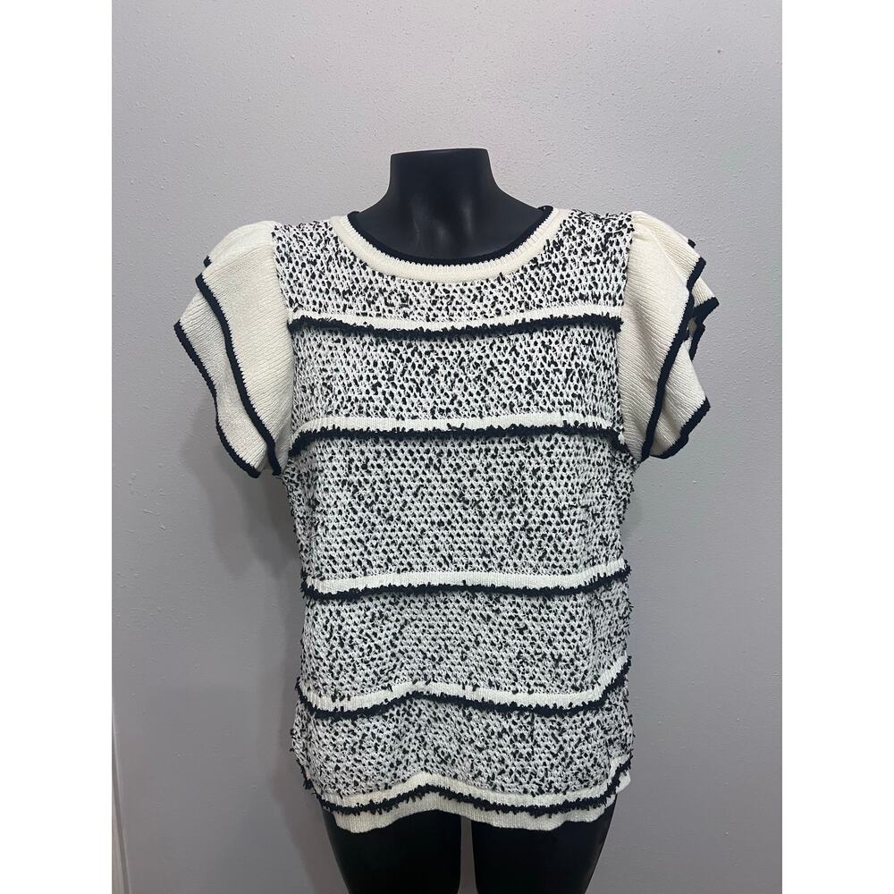 Skies Are‎ Blue Sz L Sleeveles Sweater Light Flutter Cap Sleeve Academia Casual